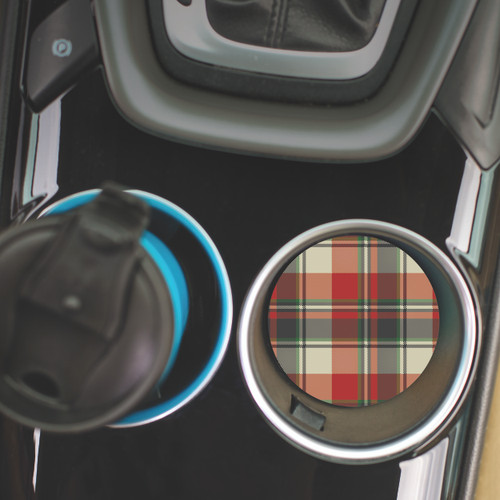 Ceramic Car Coaster - Cream Plaid