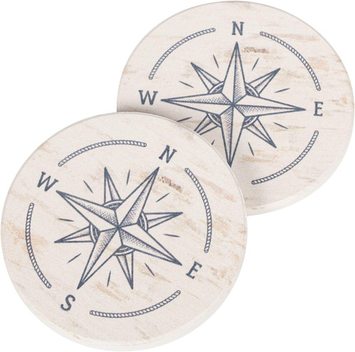 Car Coasters - Vintage Compass Rose Blue