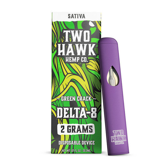 Two Hawk Hemp Co. 2G Delta-8 Dual Air Flow Rechargeable Disposable Device 2ML - Green Crack