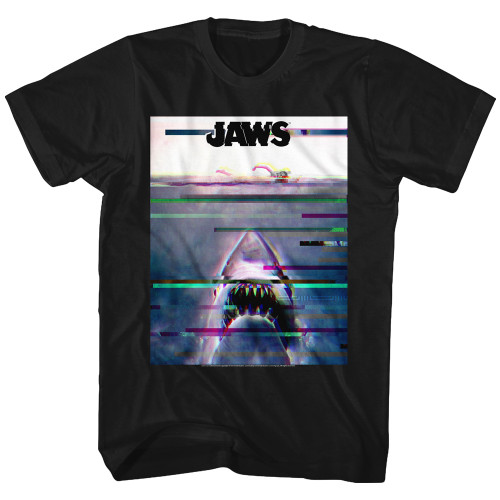 Jaws Glitchy Black Adult T-Shirt