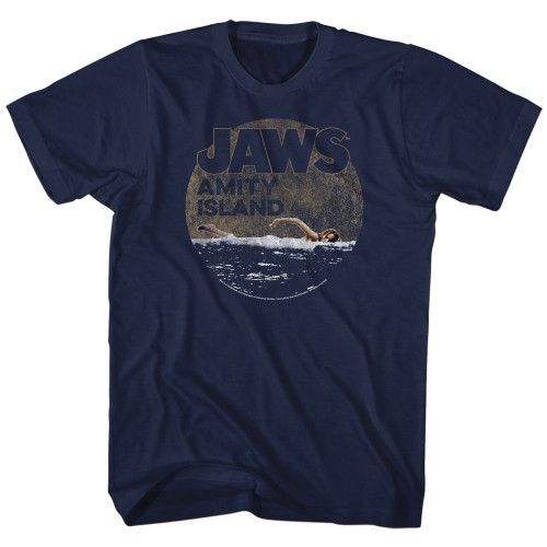 Jaws Late Swim Navy Adult T-Shirt