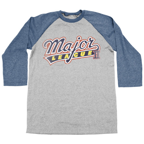 Major League Logo Gray/Blue Adult Raglan Baseball T-Shirt