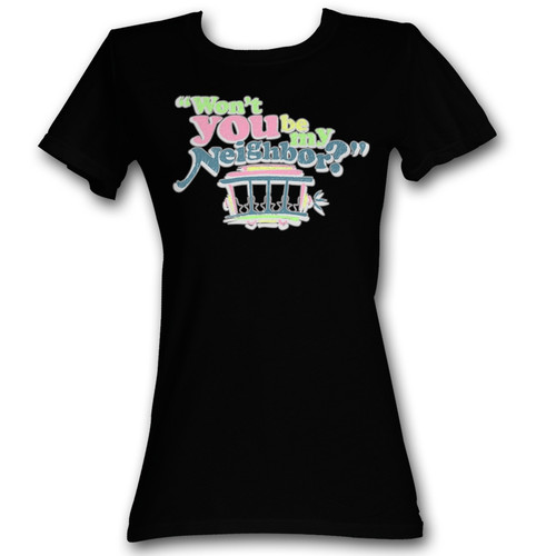 Mister Rogers Cute Neighbor Black Junior Women's T-Shirt