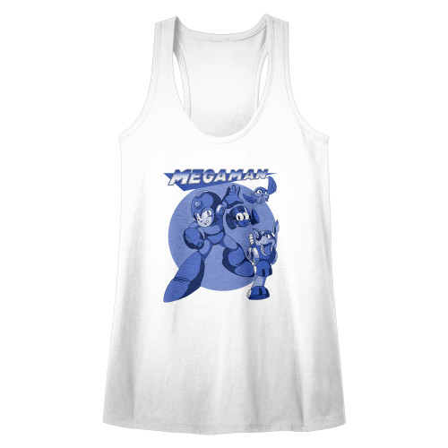 Mega Man Mega Blues White Junior Women's Racerback Tank Top T-Shirt