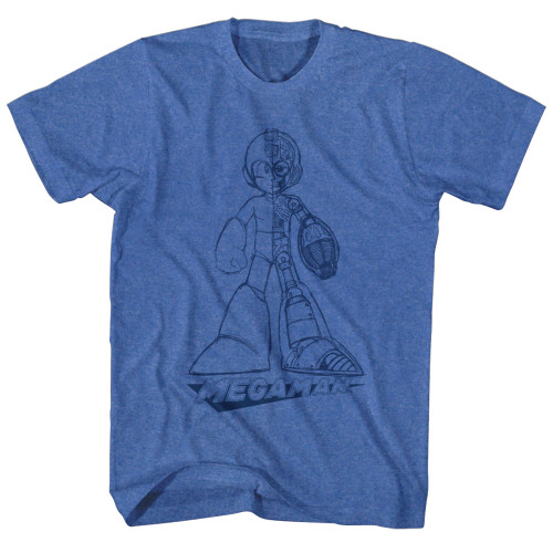 Mega Man Blueprint Royal Heather Adult T-Shirt
