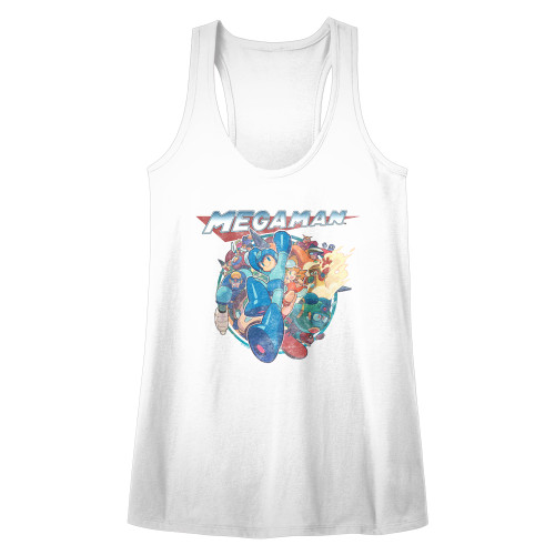 Mega Man Mega Friends White Junior Women's Racerback Tank Top T-Shirt
