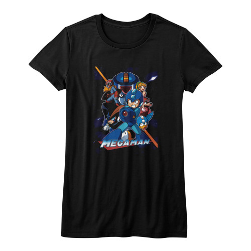 Mega Man Collage Orange Beam Black Junior Women's T-Shirt