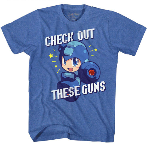 Mega Man Check It Out Royal Heather Adult T-Shirt