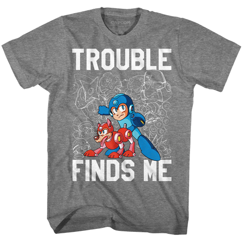 Mega Man Trouble Graphite Heather Adult T-Shirt