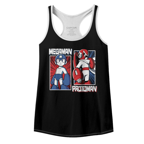 Mega Man Rock And Blues Black/White Junior Women's Racerback Tank Top T-Shirt