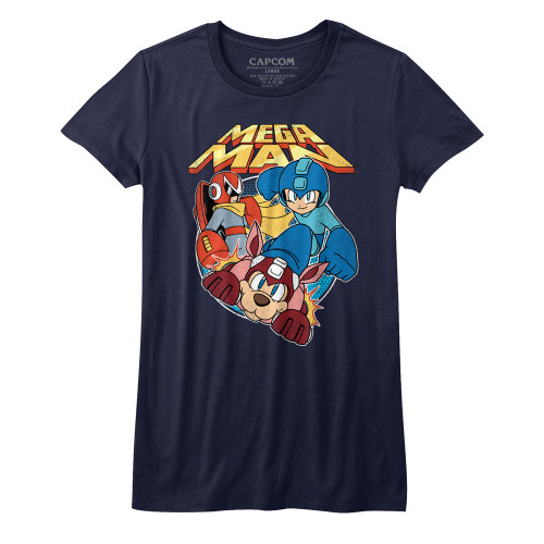 Mega Man Flat Colors Navy Junior Women's T-Shirt