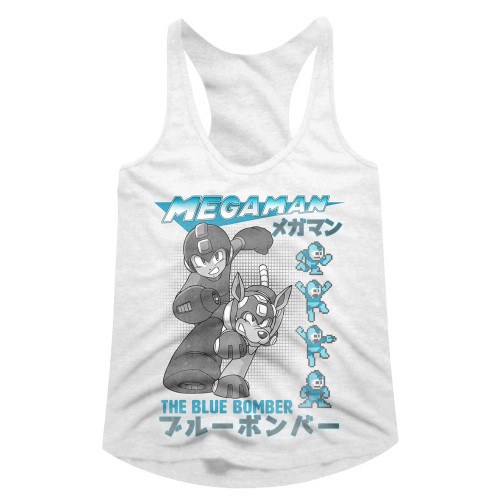 Mega Man Blue Bomber White Junior Women's Racerback Tank Top T-Shirt