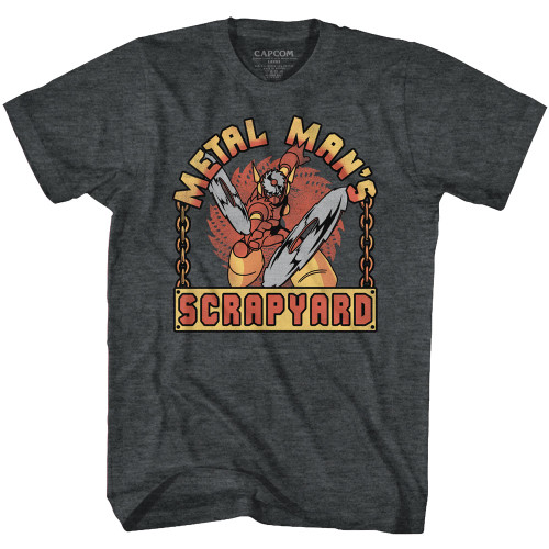 Mega Man Scrap Yard Sign Black Heather Adult T-Shirt
