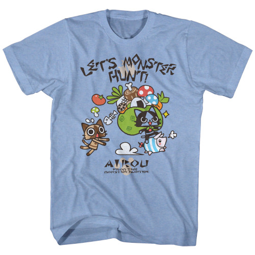 Monster Hunter Airou Hunter Light Blue Heather Adult T-Shirt