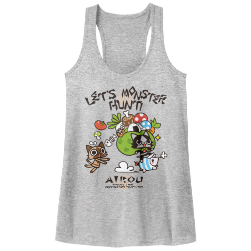 Monster Hunter Airou Hunter Gray Heather Junior Women's Racerback Tank Top T-Shirt