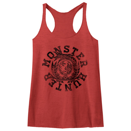 Monster Hunter Circle Vintage Red Junior Women's Raw Edge Racerack Tank Top T-Shirt