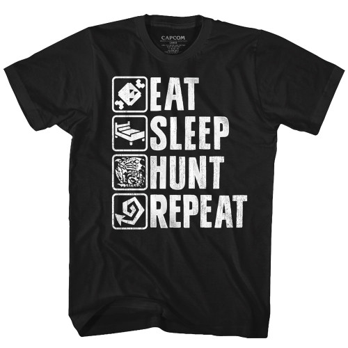 Monster Hunter Hunt Repeat Black Adult T-Shirt