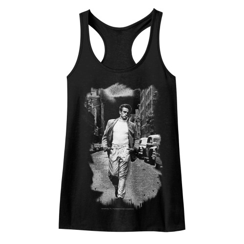 James Dean Street Walk Black And White Black Junior Women's Racerback Tank Top T-Shirt