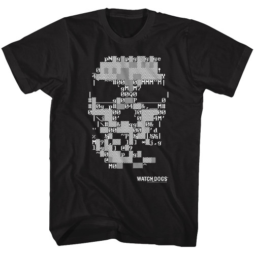 Watch Dogs Ascii Skull Black Adult T Shirt
