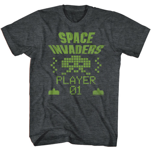 Space Invaders Invading Black Heather Adult T-Shirt