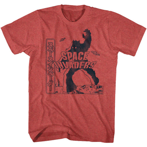 Space Invaders Monochrome Red Heather Adult T-Shirt