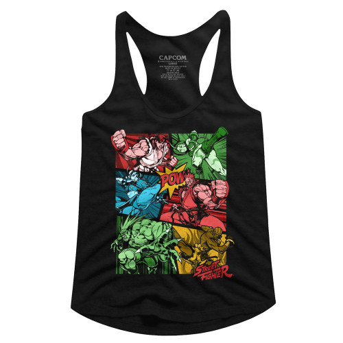 Street Fighter Comic Black Junior Women's Racerback Tank Top T-Shirt