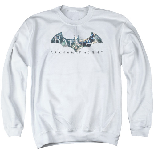 Batman Arkham Knight Descending Logo White Adult Crewneck Sweatshirt