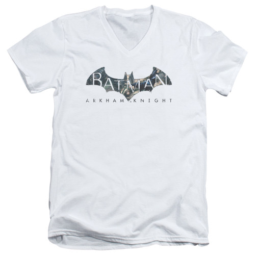 Batman Arkham Knight Descending Logo White Adult V-Neck T-Shirt