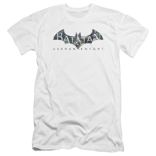 Batman Arkham Knight Descending Logo Premuim Canvas White Adult Slim Fit T-Shirt