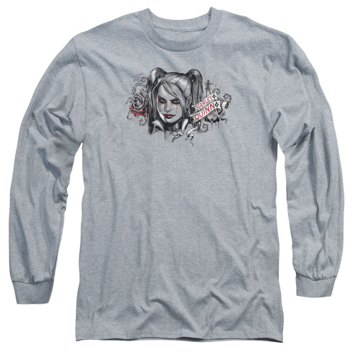 Batman Arkham Knight HQ Sketch Athletic Heather Adult Long Sleeve T-Shirt