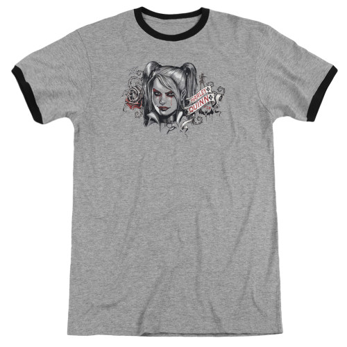 Batman Arkham Knight HQ Sketch Heather/Black Adult Ringer T-Shirt
