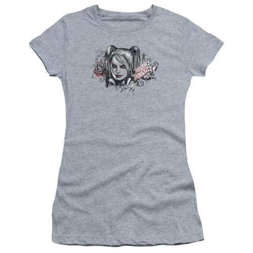 Batman Arkham Knight HQ Sketch Athletic Heather Junior Women's Sheer T-Shirt