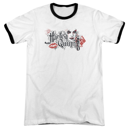 Batman Arkham Knight Lips White/Black Adult Ringer T-Shirt