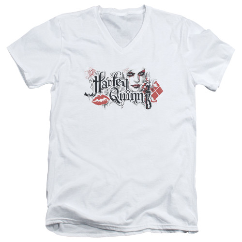 Batman Arkham Knight Lips White Adult V-Neck T-Shirt