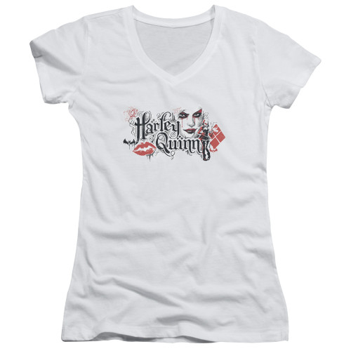 Batman Arkham Knight Lips White Junior Women's V-Neck T-Shirt