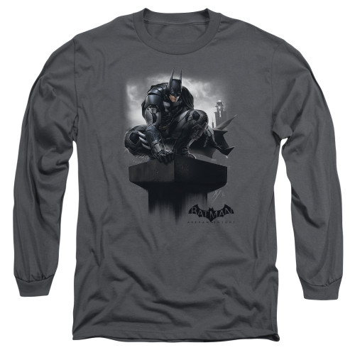 Batman Arkham Knight Perched Charcoal Adult Long Sleeve T-Shirt
