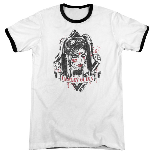 Batman Arkham Knight Sugar Quinn White/Black Adult Ringer T-Shirt