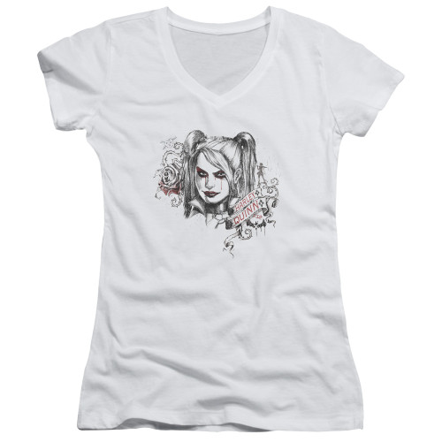 Batman Arkham Knight Sketchy Girl White Junior Women's V-Neck T-Shirt