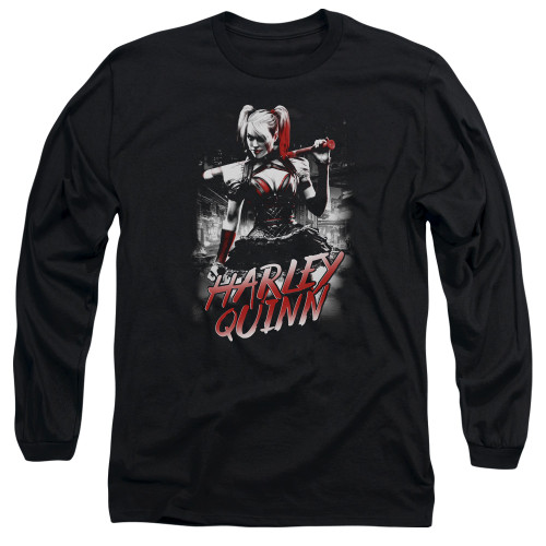 Batman Arkham Knight Quinn City Black Adult Long Sleeve T-Shirt