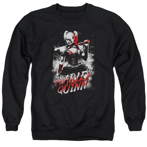 Batman Arkham Knight Quinn City Adult Crewneck Sweatshirt-Black