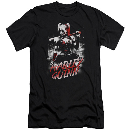 Batman Arkham Knight Quinn City Premium Canvas Black Adult Slim Fit T-Shirt