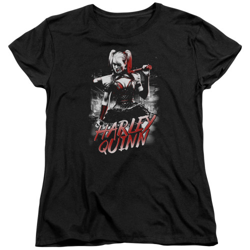 Batman Arkham Knight Quinn City Black Women's T-Shirt