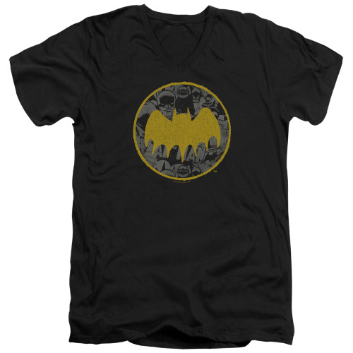 Batman Vintage Symbol Collage Adult V-Neck T-Shirt Black