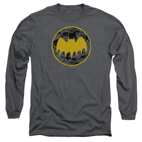 Batman Vintage Symbol Collage Adult Long Sleeve T-Shirt Charcoal