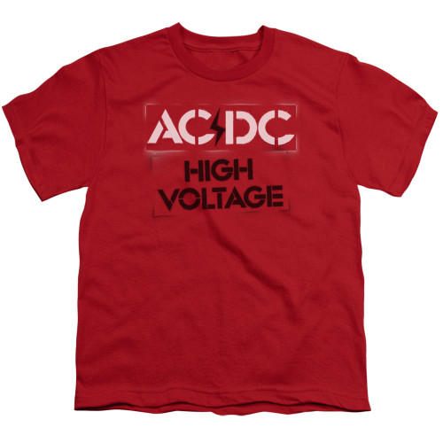 AC/DC High Voltage Stencil Youth 18/1 T-Shirt Red