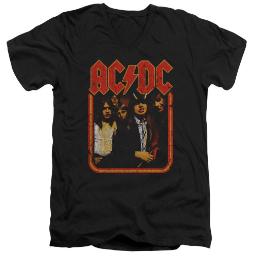 AC/DC Group Distressed Adult V-Neck T-Shirt Black