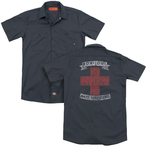 Bon Jovi Bad Medicine (Back Print) Adult Work Shirt Charcoal
