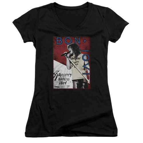 Bon Jovi '86 Tour Junior Women's V-Neck T-Shirt Black