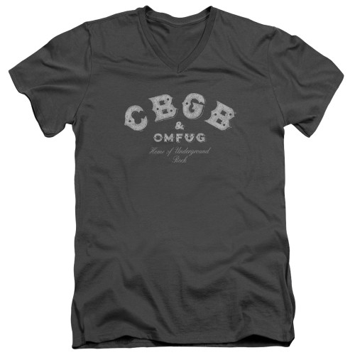CBGB Tattered Logo Adult V-Neck T-Shirt Charcoal