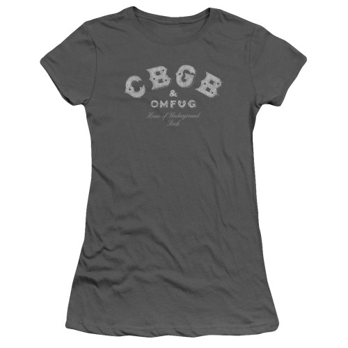 CBGB Tattered Logo Junior Women's Sheer T-Shirt Charcoal